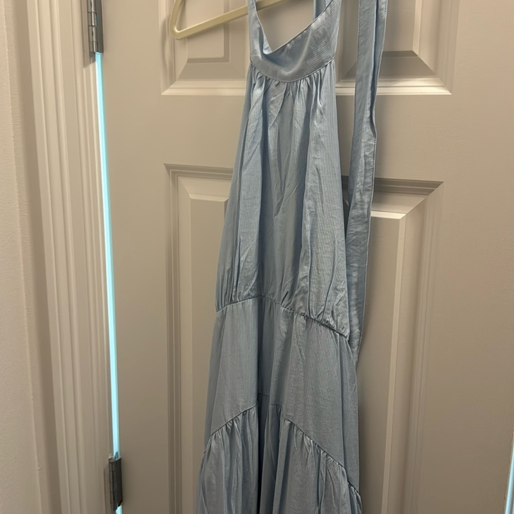 Breezy Radiance Light Blue Tiered Halter High-Low Maxi Dress - Picture 3 of 4